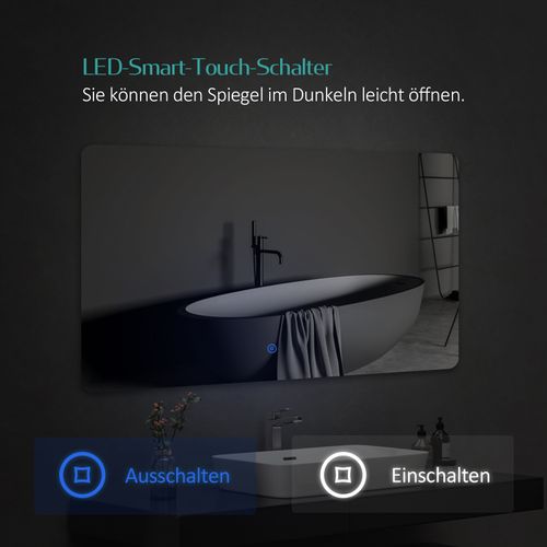 Miroir LED Salle De Bain 60x80cm Interrupteur Tactile 3 Couleurs De Lumière