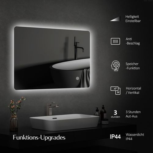 Miroir LED Salle De Bain 60x80cm Anti-buée Interrupteur Tactile Lumière Blanche Froide