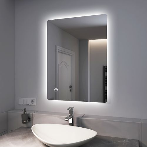 Miroir LED Salle De Bain 60x80cm Interrupteur Tactile Lumière Blanche Froide