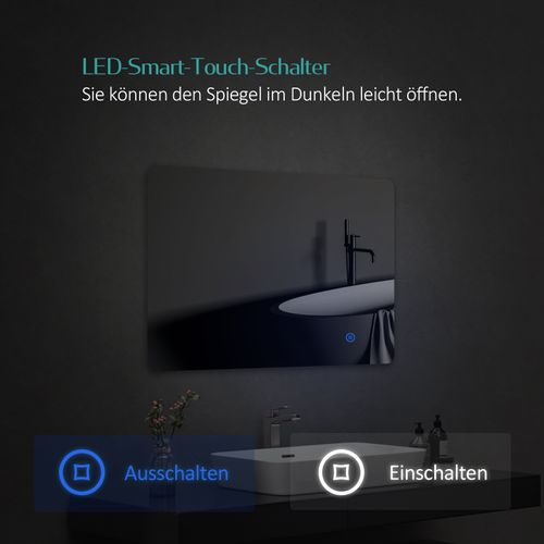 Miroir LED Salle De Bain 60x80cm Interrupteur Tactile Lumière Blanche Froide