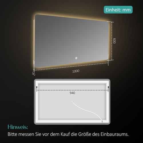 Miroir LED Salle De Bain 60x100cm Interrupteur Tactile 3 Couleurs De Lumière