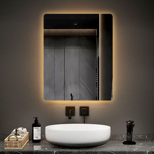Miroir LED Salle De Bain 50x60cm Anti-buée Double Éclairage Froide Chaude Bouton