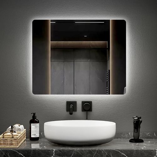 Miroir LED Salle De Bain 50x60cm Anti-buée Double Éclairage Froide Chaude Bouton