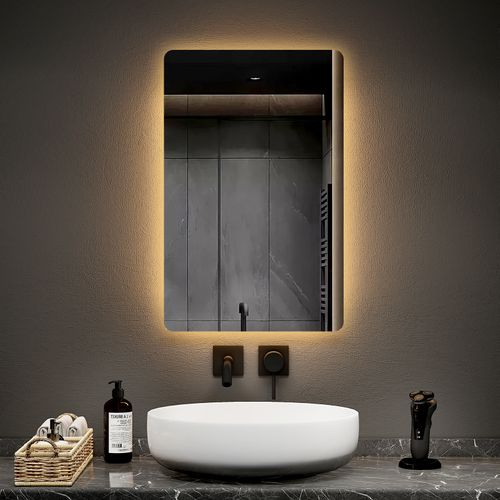 Miroir LED Salle De Bain 40x60cm Anti-buée Double Éclairage Froide Chaude Bouton