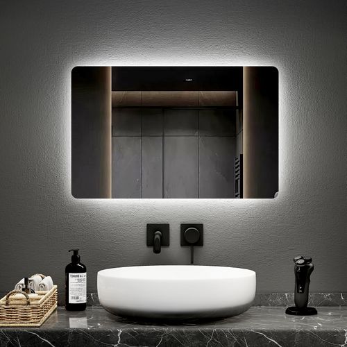 Miroir LED Salle De Bain 40x60cm Anti-buée Double Éclairage Froide Chaude Bouton