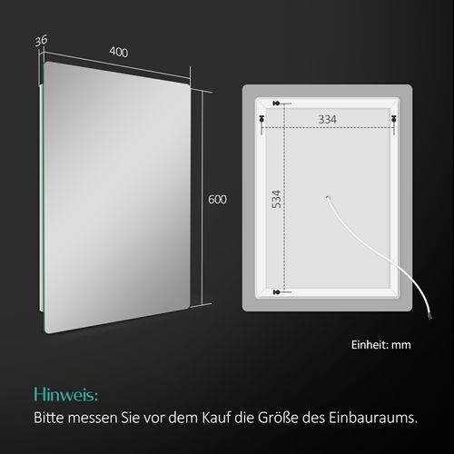 Miroir LED Salle De Bain 40x60cm Anti-buée Double Éclairage Froide Chaude Bouton