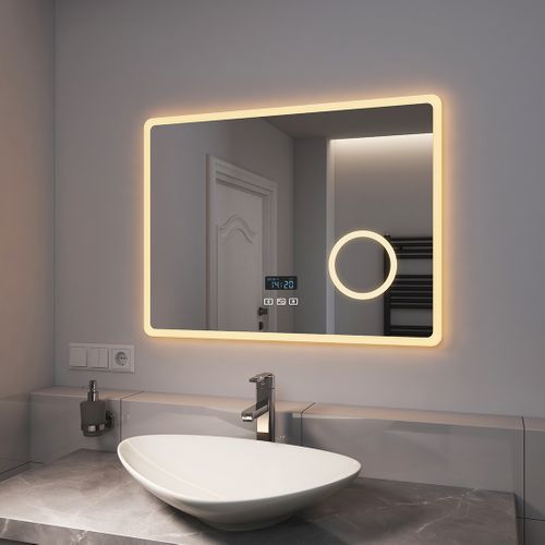 Miroir De Salle De Bain 60x80cm Anti-buée Bluetooth Loupe X3 Tactile Dimmable Lumière