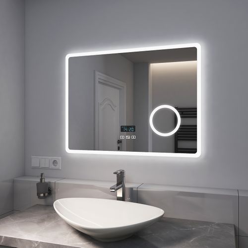 Miroir De Salle De Bain 60x80cm Anti-buée Bluetooth Loupe X3 Tactile Dimmable Lumière