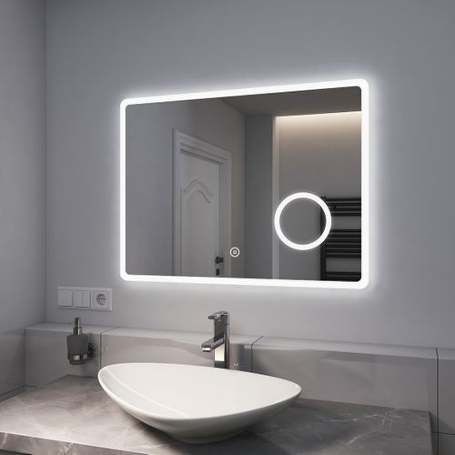 Miroir De Salle De Bain 60x80cm Tactile Loupe X3 Lumière Blanche Froide