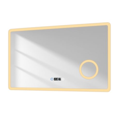 Miroir De Salle De Bain 60x100cm Tactile Horloge Loupe X3 Dimmable 3 Couleurs De Lumière