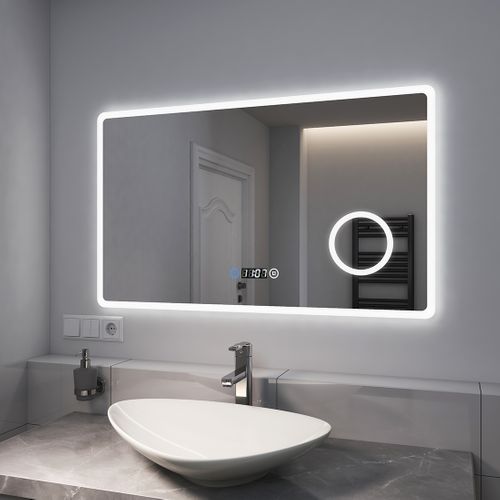Miroir De Salle De Bain 60x100cm Tactile Horloge Loupe X3 Dimmable 3 Couleurs De Lumière