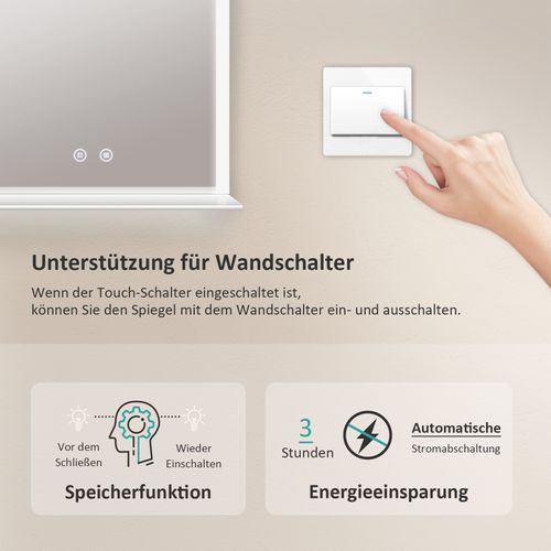 Miroir De Salle De Bain Avec Tablette 50x70cm Anti-buée Tactile Lumière Blanche Froide