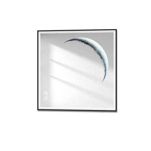 Miroir LED Salle De Bain Carré 50x50cm Cadre Noir Tactile Anti Buée Lumière Blanche Froide