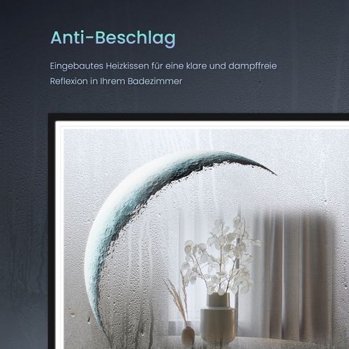 Miroir LED Salle De Bain Carré 50x50cm Cadre Noir Tactile Anti Buée Lumière Blanche Froide