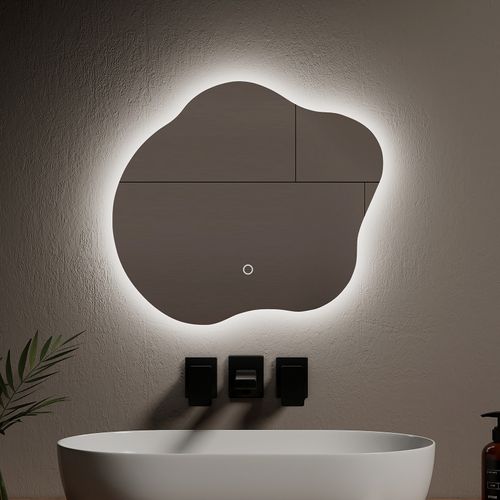 Miroir LED Salle De Bain Sans Cadre 50x45cm Tactile Anti Buée Design 3 Couleurs Forme Artistique