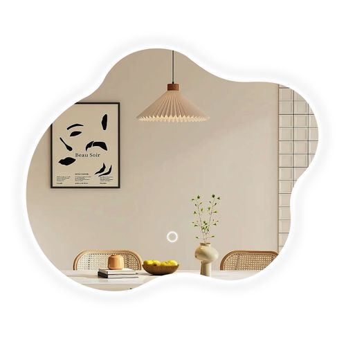 Miroir LED Salle De Bain Sans Cadre 50x45cm Tactile Anti Buée Design 3 Couleurs Forme Artistique
