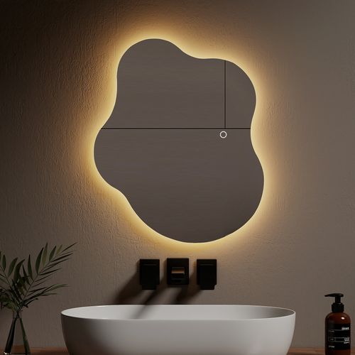 Miroir LED Salle De Bain Sans Cadre 60x50cm Tactile Anti Buée Design 3 Couleurs Forme Artistique