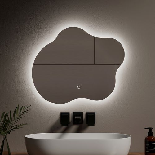 Miroir LED Salle De Bain Sans Cadre 60x50cm Tactile Anti Buée Design 3 Couleurs Forme Artistique