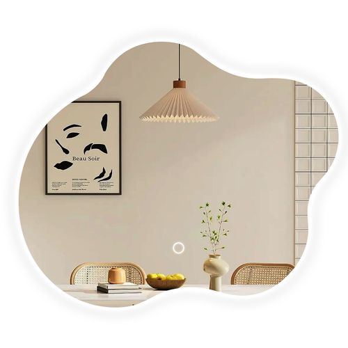 Miroir LED Salle De Bain Sans Cadre 60x50cm Tactile Anti Buée Design 3 Couleurs Forme Artistique