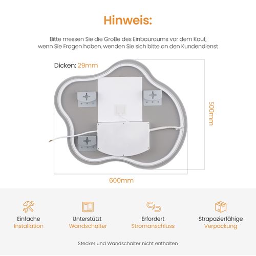 Miroir LED Salle De Bain Sans Cadre 60x50cm Tactile Anti Buée Design 3 Couleurs Forme Artistique