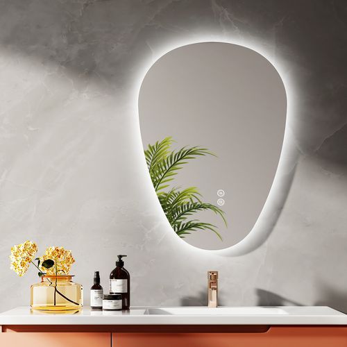 Miroir Salle De Bain LED 70x50cm Forme Goutte Anti Buée Tactile 3 Couleurs