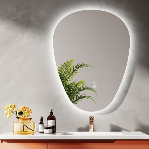 Miroir Salle De Bain LED 80x60cm Forme Goutte Anti Buée Tactile 3 Couleurs