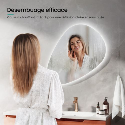 Miroir Salle De Bain LED 80x60cm Forme Goutte Anti Buée Tactile 3 Couleurs