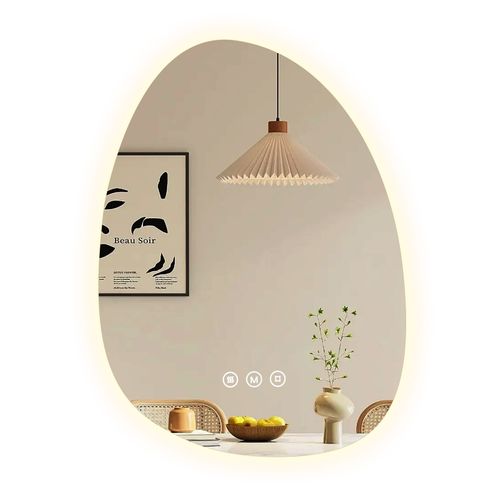 Miroir Salle De Bain LED 65x45cm Forme Goutte Anti Buée Tactile Lumière Réglable 3 Couleurs