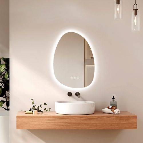 Miroir Salle De Bain LED 75x55cm Forme Goutte Anti Buée Tactile Lumière Réglable 3 Couleurs