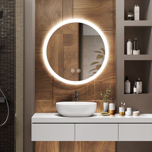 Miroir LED Salle De Bain Rond 60cm Anti Buée Tactile Lumière Réglable 3 Couleurs