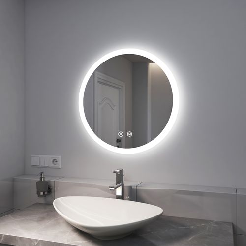 Miroir LED Salle De Bain Rond 60cm Anti Buée Tactile Lumière Réglable 3 Couleurs