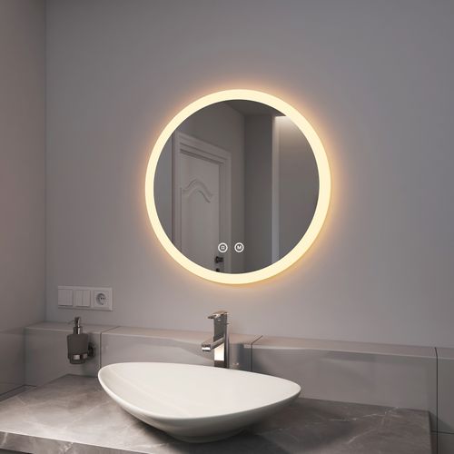 Miroir LED Salle De Bain Rond 60cm Anti Buée Tactile Lumière Réglable 3 Couleurs