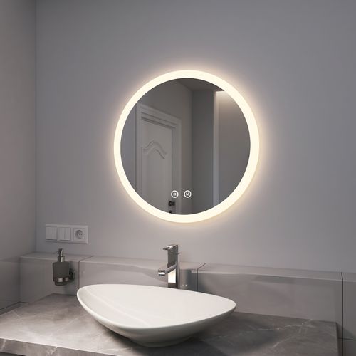 Miroir LED Salle De Bain Rond 60cm Anti Buée Tactile Lumière Réglable 3 Couleurs