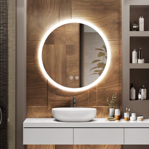 Miroir LED Salle De Bain Rond 70cm Anti Buée Tactile Lumière Réglable 3 Couleurs