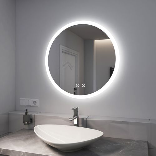 Miroir LED Salle De Bain Rond 70cm Anti Buée Tactile Lumière Réglable 3 Couleurs