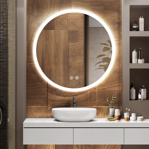 Miroir LED Salle De Bain Rond 80cm Anti Buée Tactile Lumière Réglable 3 Couleurs