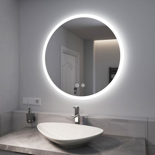 Miroir LED Salle De Bain Rond 80cm Anti Buée Tactile Lumière Réglable 3 Couleurs