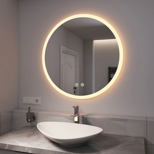 Miroir LED Salle De Bain Rond 80cm Anti Buée Tactile Lumière Réglable 3 Couleurs