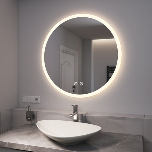 Miroir LED Salle De Bain Rond 80cm Anti Buée Tactile Lumière Réglable 3 Couleurs