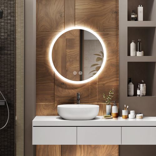 Miroir LED Salle De Bain Rond 50cm Anti Buée Tactile Lumière Réglable 3 Couleurs