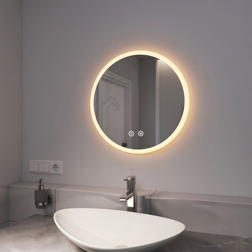 Miroir LED Salle De Bain Rond 50cm Anti Buée Tactile Lumière Réglable 3 Couleurs
