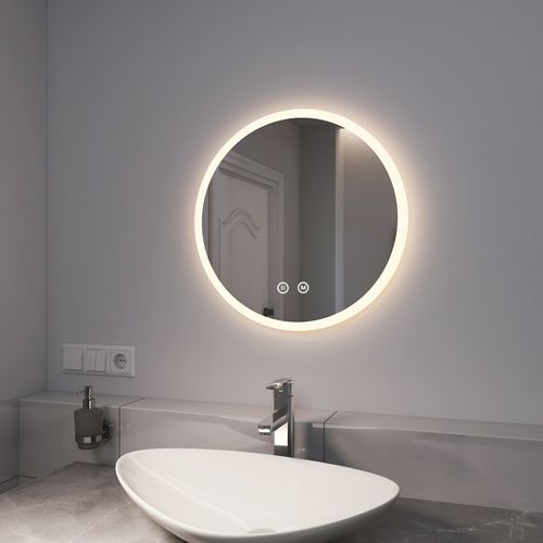Miroir LED Salle De Bain Rond 50cm Anti Buée Tactile Lumière Réglable 3 Couleurs