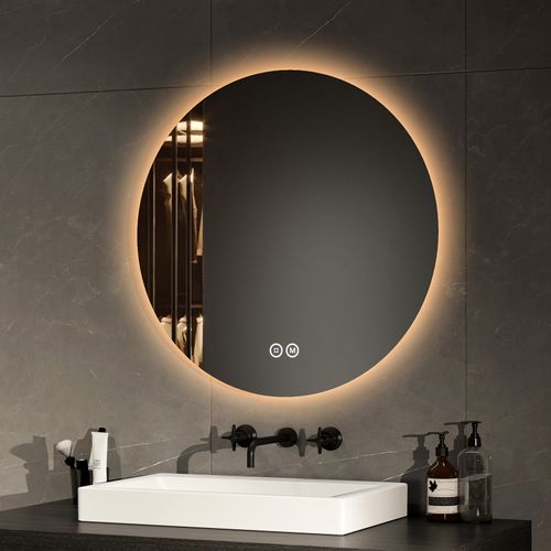 Miroir Lumineux Salle De Bain Rond 60cm Tactile Lumière Réglable 3 Couleurs