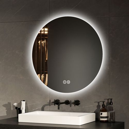 Miroir Lumineux Salle De Bain Rond 60cm Tactile Lumière Réglable 3 Couleurs