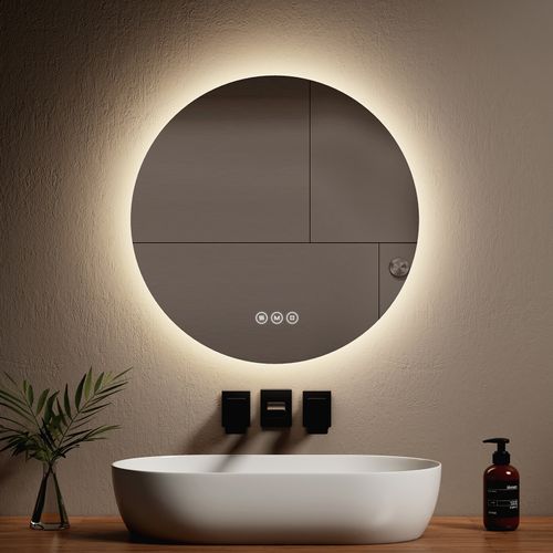Miroir Lumineux Salle De Bain Rond 60cm Tactile Lumière Réglable 3 Couleurs