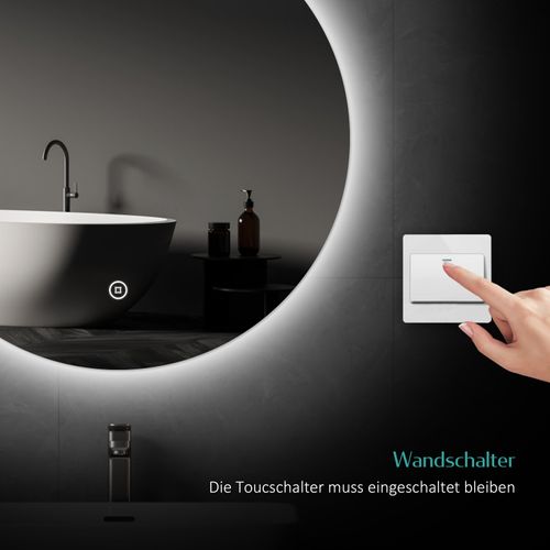 Miroir Lumineux Salle De Bain Rond 60cm Lumière Blanche Froide Tactile