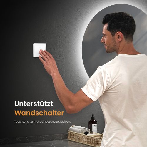 Miroir Lumineux Salle De Bain Rond 60cm Anti Buée Tactile Lumière Blanche Froide