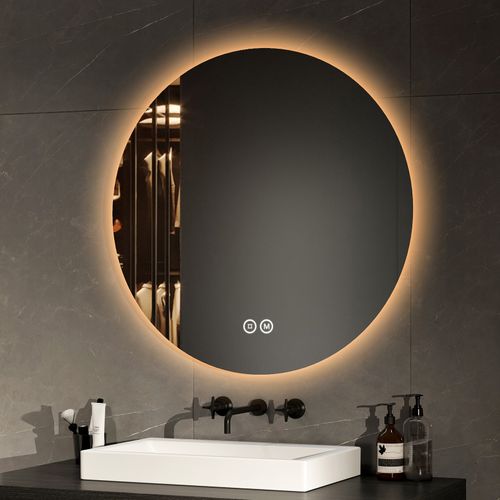 Miroir Lumineux Salle De Bain Rond 70cm Tactile Fonction Mémoire Lumière Réglable 3 Couleurs