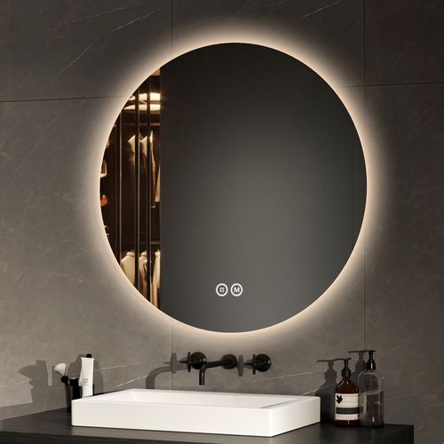 Miroir Lumineux Salle De Bain Rond 70cm Tactile Fonction Mémoire Lumière Réglable 3 Couleurs