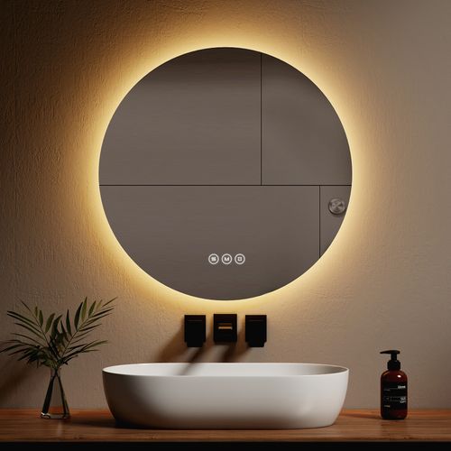 Miroir Lumineux Salle De Bain Rond 70cm Anti Buée Tactile Lumière Réglable 3 Couleurs